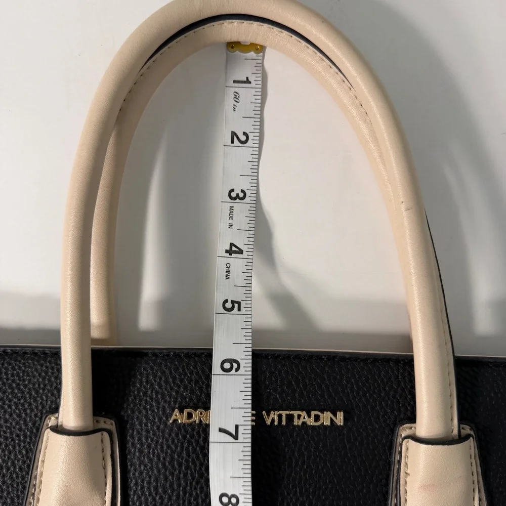 Adrienne Vittadini Black Faux Leather Leopard Print Satchel Handbag